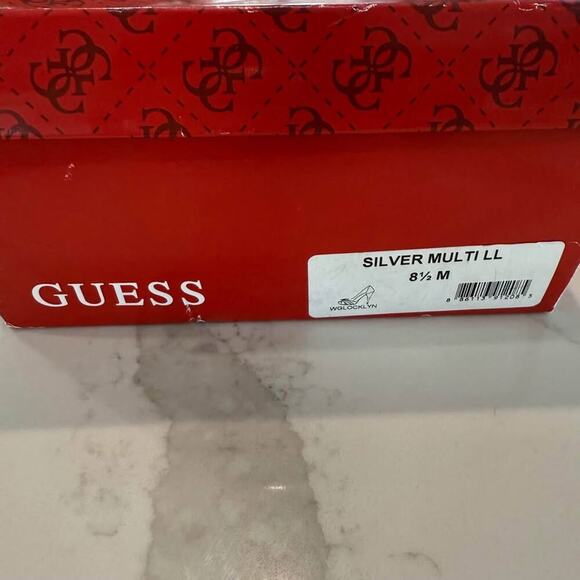 Guess Platform Snakeskin Peep Toe Locklyn Stiletto Heels Womens Size 8.5M Silver - Picture 9 of 9